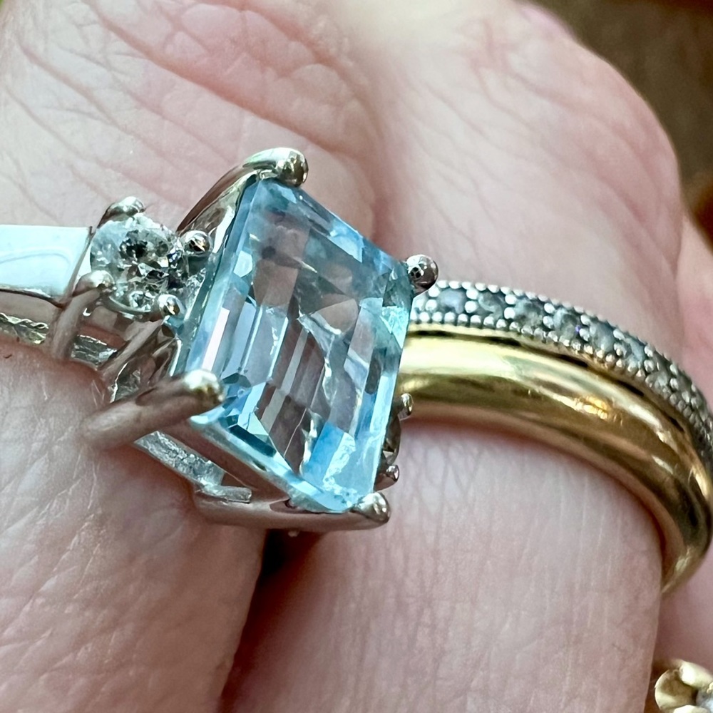 ❌SOLD❌ Vintage Aquamarine Diamond Ring Solid 14K Gold White Gold Emerald cut - Picture 14 of 17